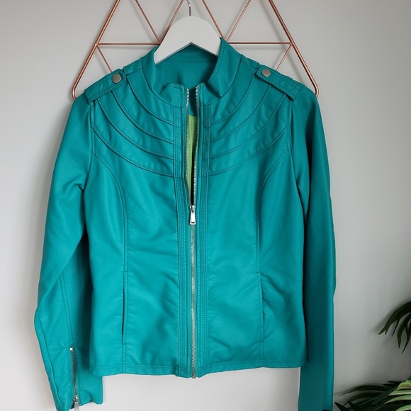 Jackets & Blazers - Turquoise, Spring Faux Leather Jacket, Small 4-6